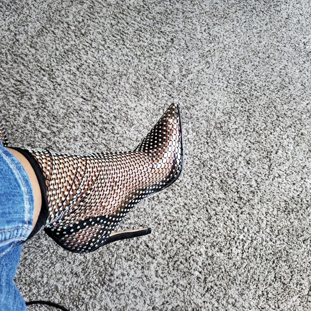 Rhinestone/Fishnet Clear Pumps